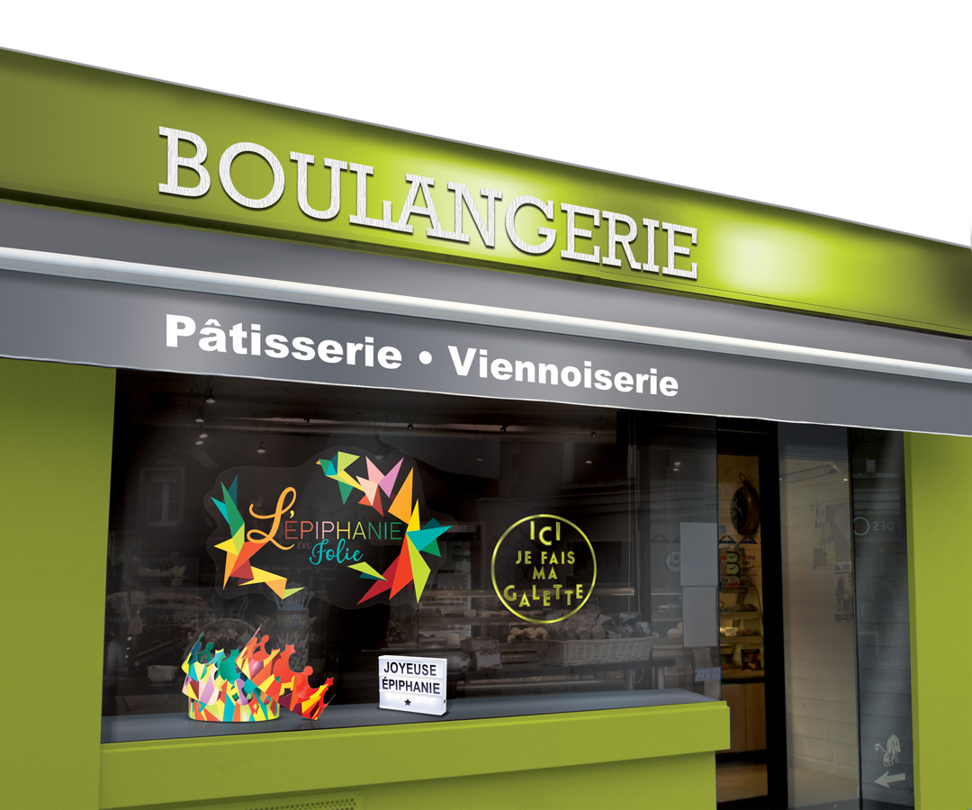 Ambiance magasin boulangerie pour l'Épiphanie 2024 Kit déco Origami nouveauté Alcara pour la galette des Rois